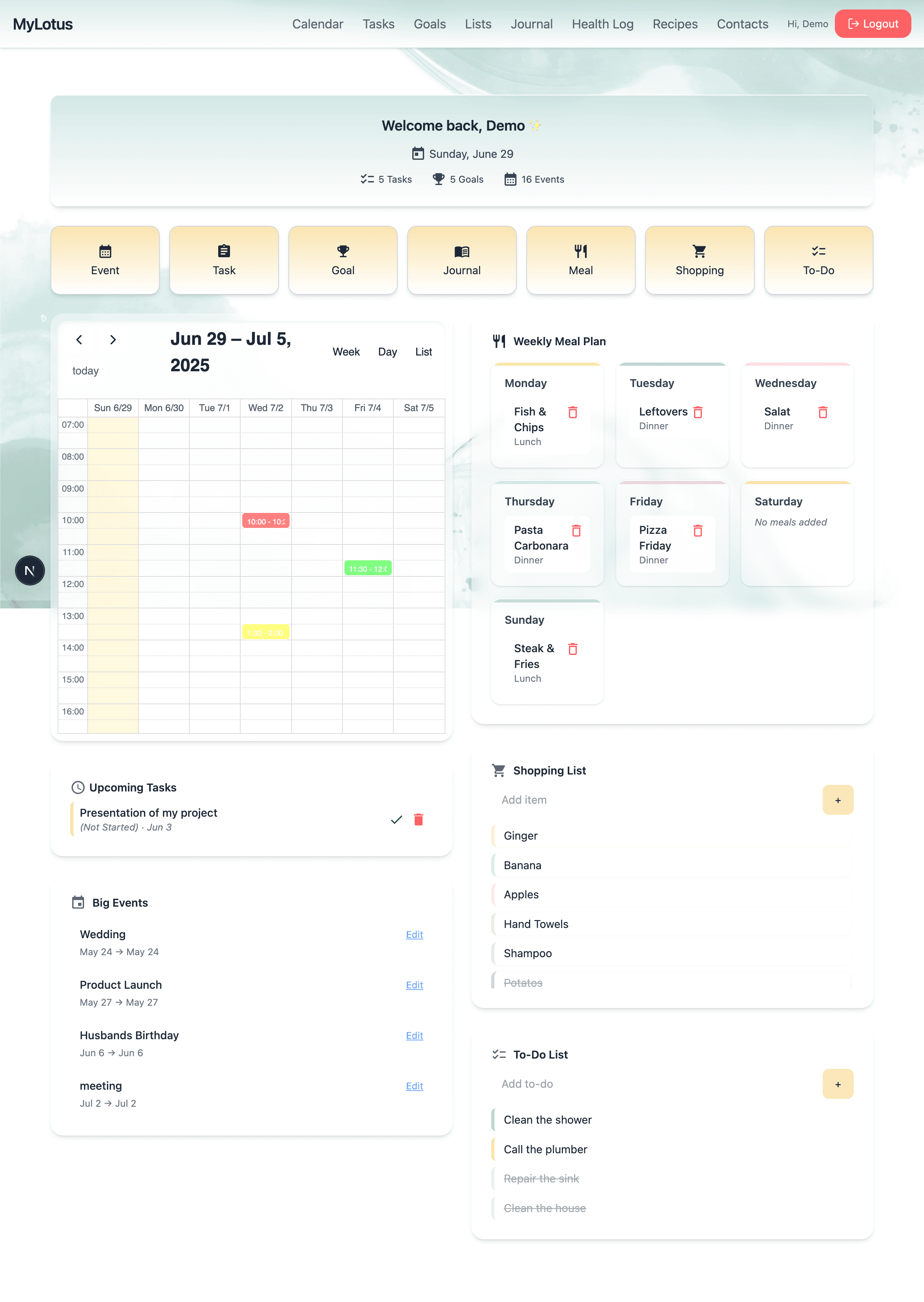My Lotus Digital Planner long screenshot
